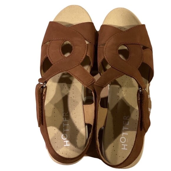 NWT Hotter Isabelle Eef Womens Brown Leather Sandals Size 7 US/5 UK/38 EU NEW - Picture 1 of 9